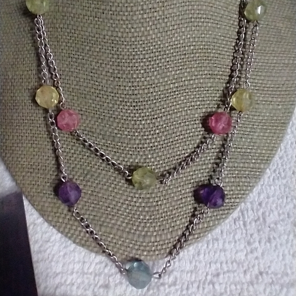 Silvertone colorful bead chain necklace - Picture 1 of 3